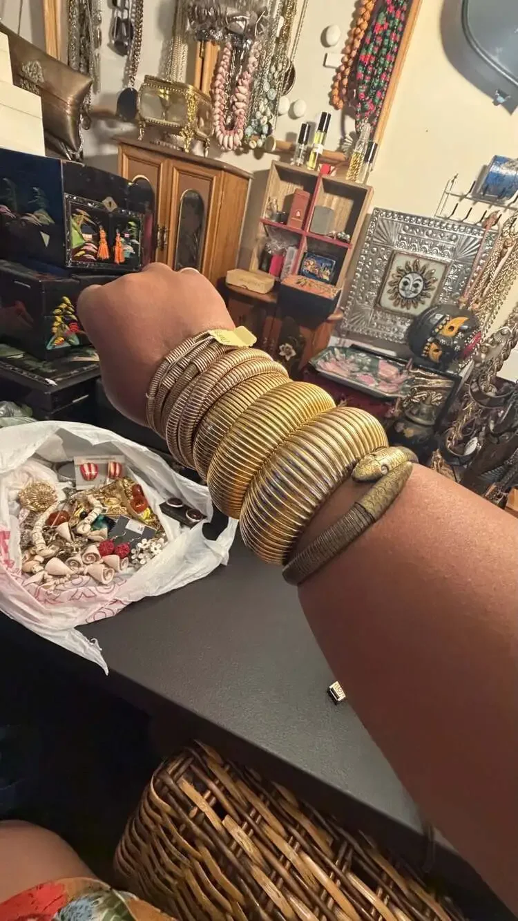 Vintage Gold Tone Omega Snake Chain Metal Coil Cuff Bangles Set of 3